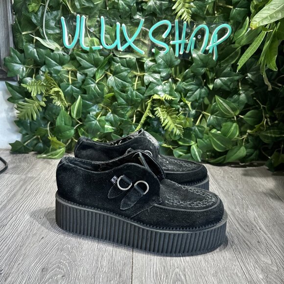 T.U.K Shoes - TUK VIVA MONDO CREEPER DOUBLE SOLE BLK SUEDE  V7757 Women 9